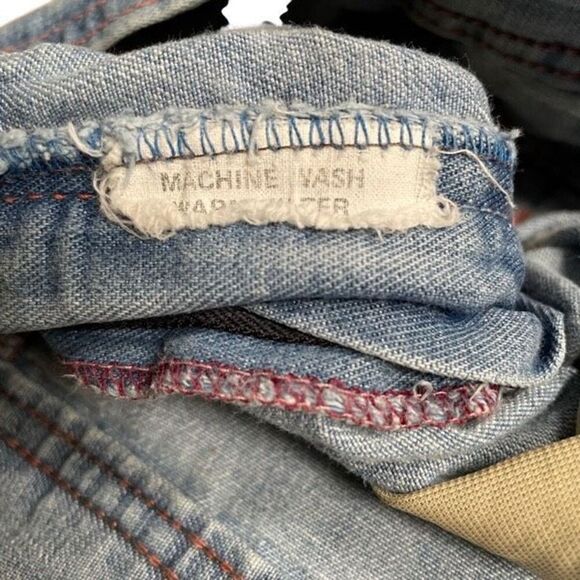 Vintage 80s flare wide leg hippie jeans womens *26 blue denim with red stitching - Picture 11 of 13